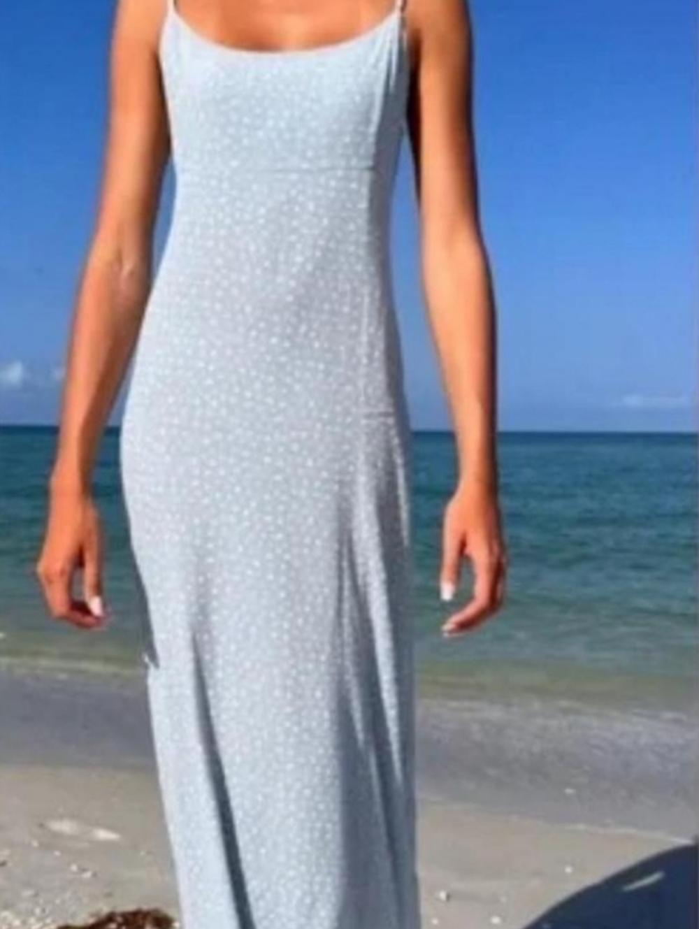 Brandy Melville Pale Blue Maxi Dress with White Dot Print
